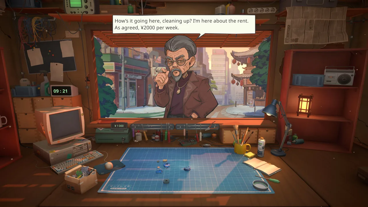 Shop counter conversation with a customer in ReStory